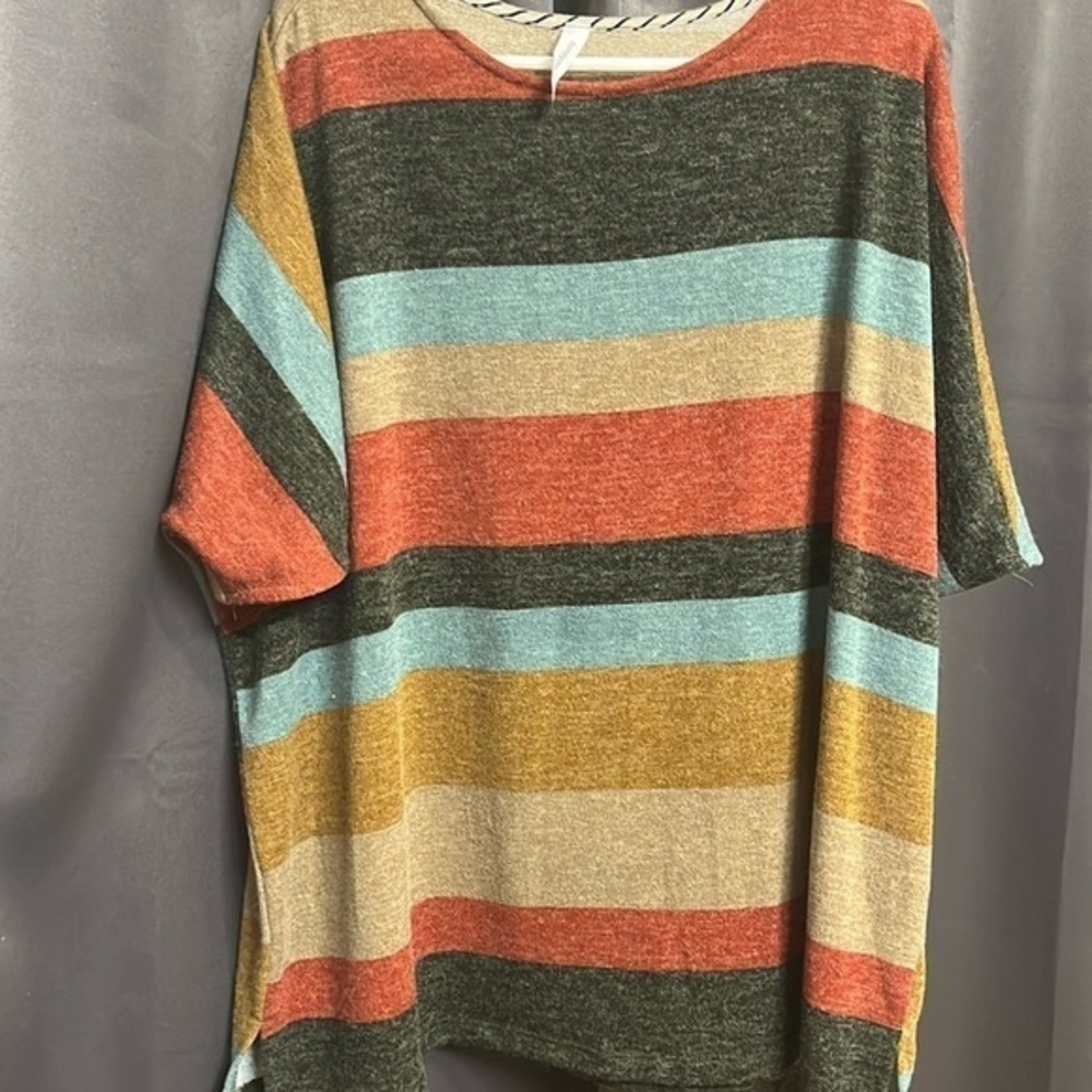 Women’s Honeyme neutral‎ fall colored striped shirt size medium oversized